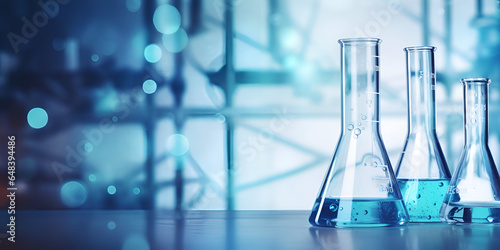 Chemical Laboratory Background Image,,,,,.,,.
Glass flask and beaker in medical health science 