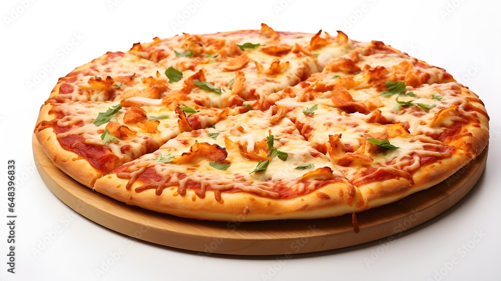 Pizza on Board Isolated on White Background. Generative AI