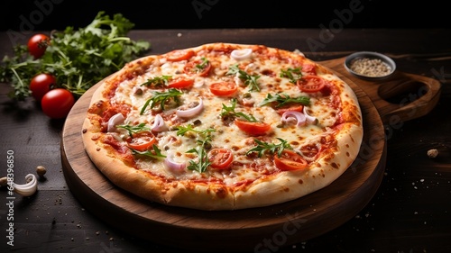 Upper View Pizza on Table. Generated AI