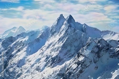 Closeup of Snow-Capped Peaks Intricate Icy Details in Nature's Majesty