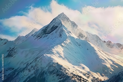 Detailed View of Snowy Mountain Summits Glistening Peaks in Nature's Glory
