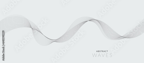 Abstract wave element for design. Digital frequency track equalizer. Stylized line art background. Vector illustration. Wave with lines created using blend tool. Curved wavy line, smooth stripe.