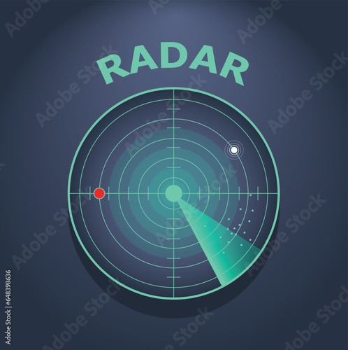 Radar signals catching enemies or threats in its location. Scanning surroundings with its high tech technology. Futuristic sensors with blue light orbiting in circular motion. Game UI icon or object. photo