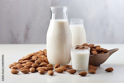 Homemade Almond Milk  Isolated on White Background. Generative Ai