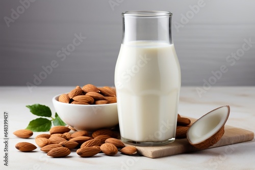 Almond Milk  Isolated on White Background. Generative Ai