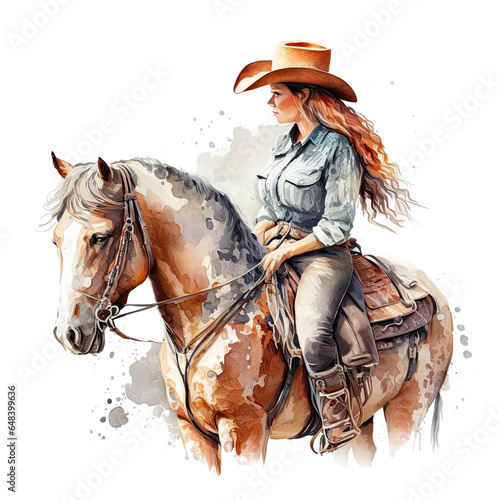 Watercolor Cowboy Girl Watercolor hand painted cowboy hat clipart Wild West design set.