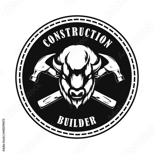 construction builder logo design with bison head