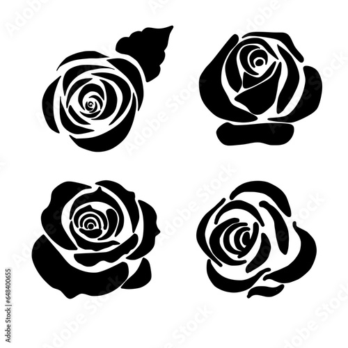 Black Silhouettes Of Roses Isolated On White Background