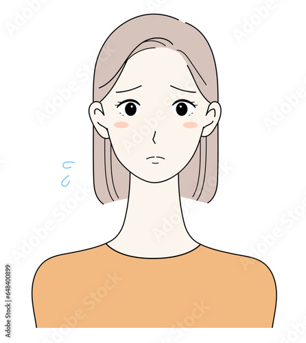 困っている顔のボブヘア女性の正面イラスト