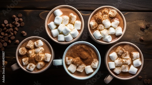 Overhead Shot of a Cup of Hot Chocolate Topped with Whipped Cream and Chocolate Shavings, Atempting Delight for the Senses photo