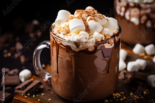 Close-Up of a Mug Filled with Creamy Decadent Hot Chocolate, A Tempting Delight for Chocolate Lovers