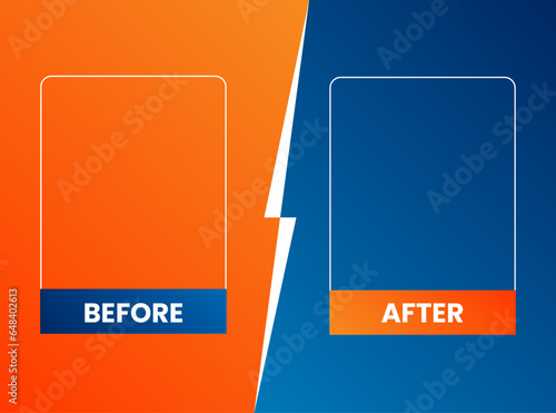 Before and after creative gradient background template. easy compare evidence badges for marketing and Two team vector templates. abstract graphical element. choose between two frames.
