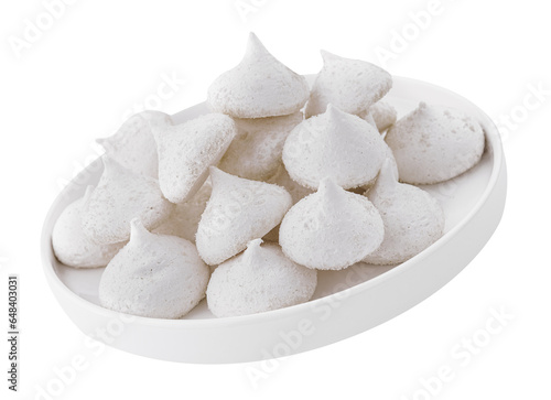 Obraz na płótnie Bowl of meringue cookies isolated on white