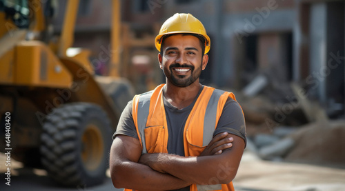 successful and confident Indian engineer standing at workplace