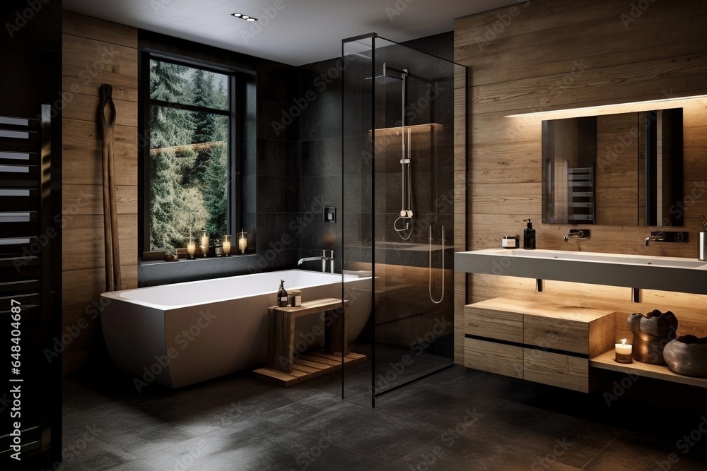 modern bathroom with stone and wooden elements modern bathroom with stone and wooden elements