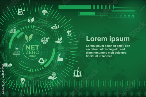 Abstract technology futuristic with carbon neutral concept. Net zero greenhouse gas emissions target