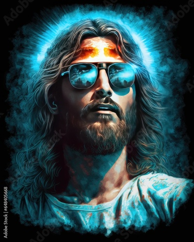 Portrait of a Cool Jesus Christ Wearing Sunglasses, Generative AI