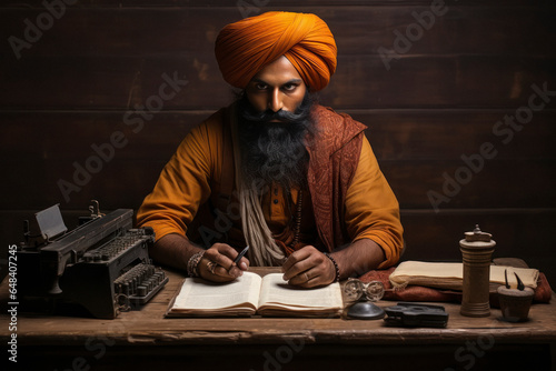 Indian senior man writer writing some at home