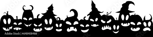 Halloween pumpkins decoration. Vector border. Isolated divider from spooky monsters