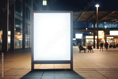Blank vertical Billboard At Airport With Seats And Blurred Background, aesthetic look