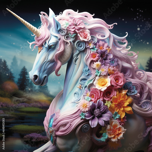 Multicolored Unicorn galloping. Dreem unicorn illustration. © Degimages