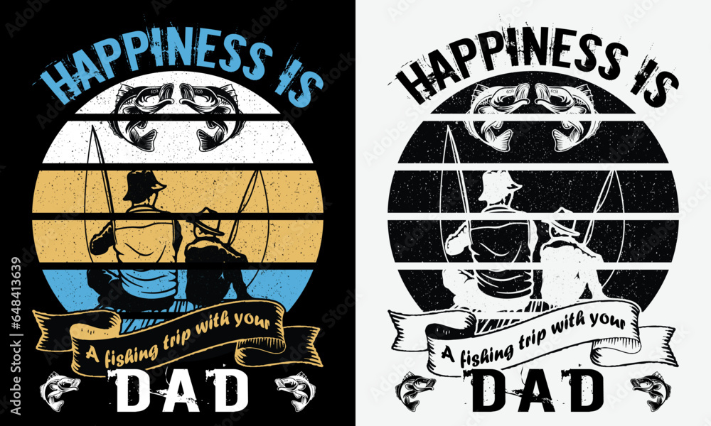 T-shirt design samples with illustrations of a fishing