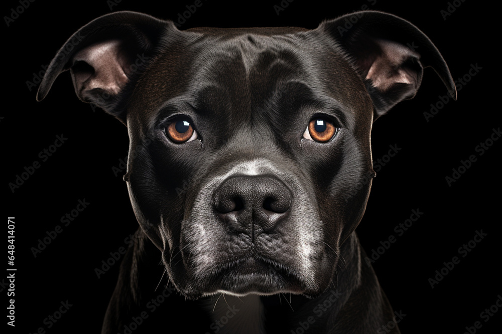 black and white portrait of American Staffordshire terrier dog, aesthetic look