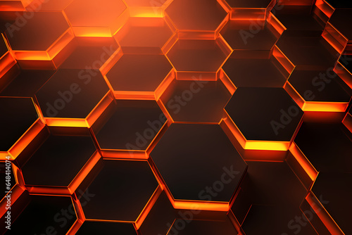 Geometric background image in dark hexagon shapes with lava orange edges