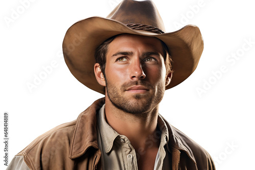 Male Field Worker in Cowboy Attire on a Transparent Background.