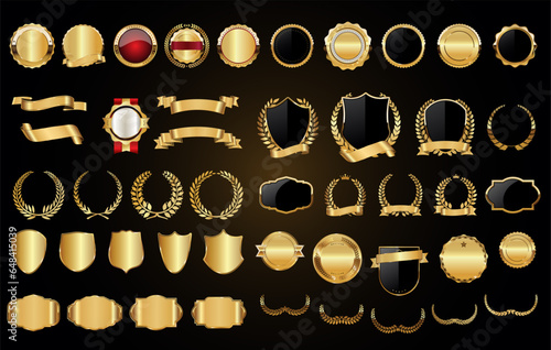 Retro golden ribbons labels and shields vector collection