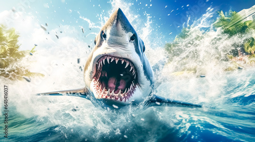 shark attacks with open jaws in the ocean