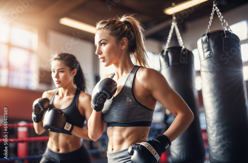 Young woman boxing for exercise in boxing gym
