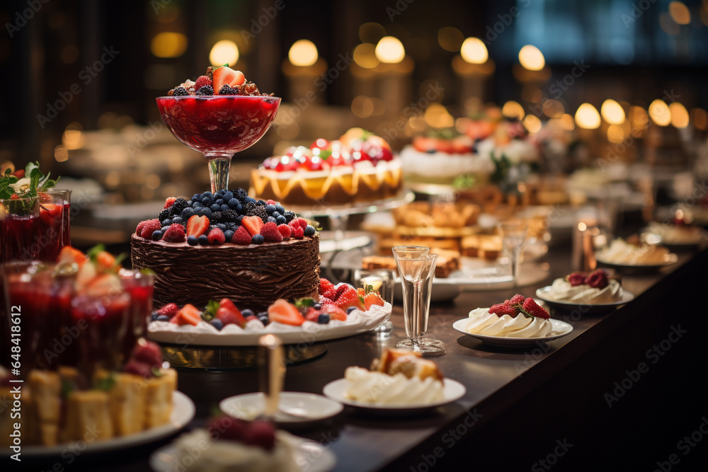 mouthwatering photo featuring a buffet of gourmet dishes and desserts, highlighting the culinary delights of the event