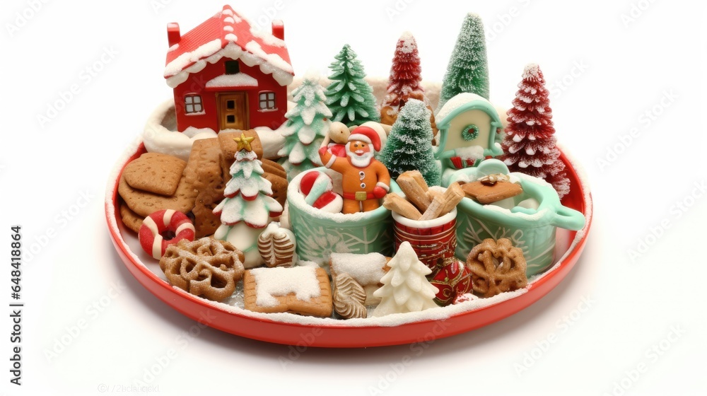 Christmas-themed gift trays on White background, HD