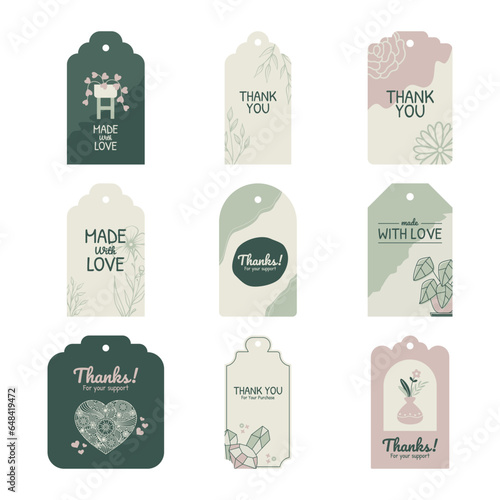 Set of thank you card label hang tag vector