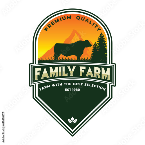 Family Farm Badge, Vintage Livestock at Sunset Emblem