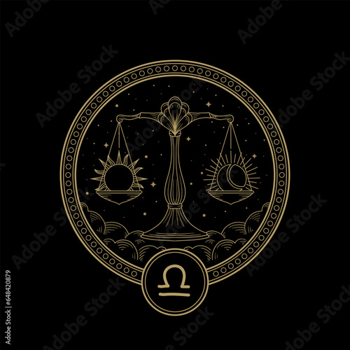 Libra zodiac symbol with the sun and moon on the scale