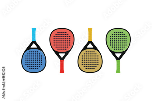 padel rackets colorful set design vector