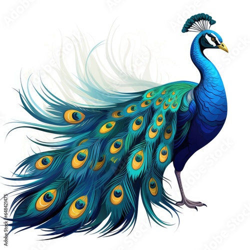 Beautiful Peacock in cartoon style isolated on a white background