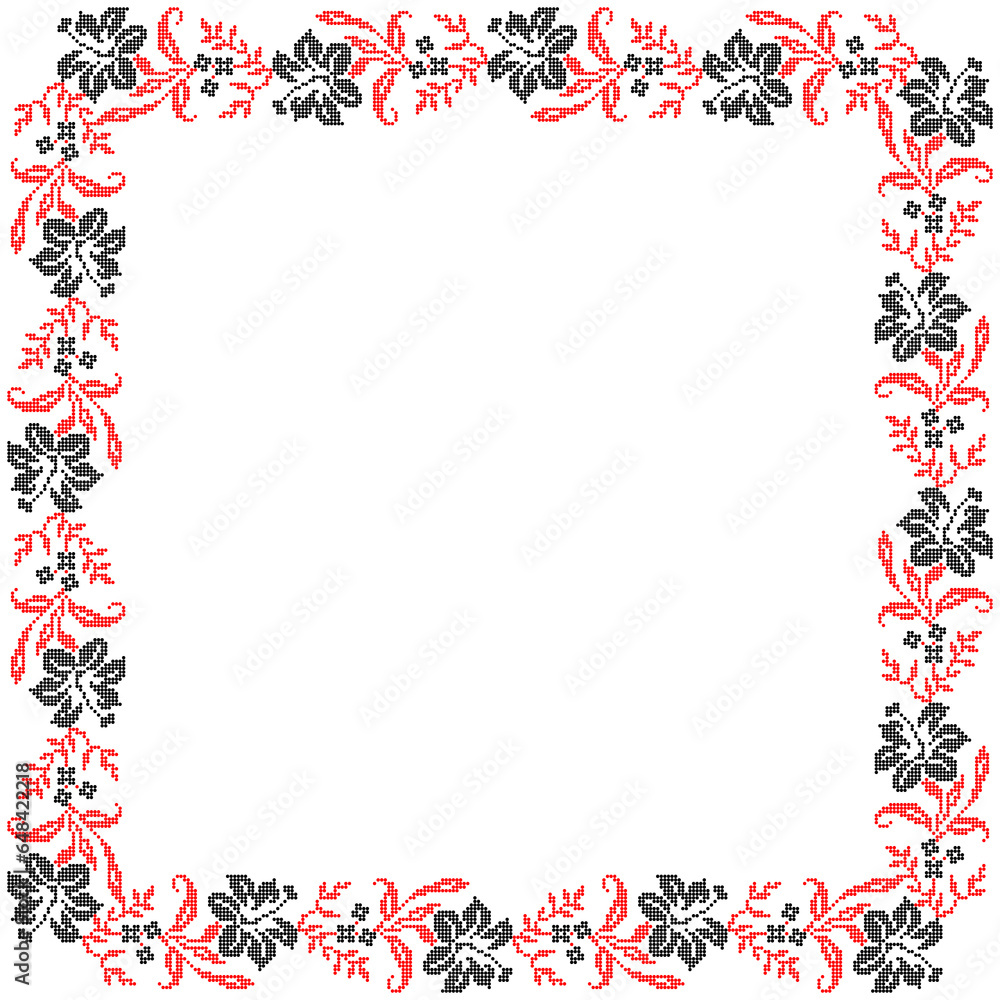 Vector illustration of Ukrainian floral ornament in ethnic style, identity, vyshyvanka, embroidery for print clothes, websites, banners. Background. Geometric design, border, copy space, frame Vector illustration of Ukrainian floral ornament in ethnic style, identity, vyshyvanka, embroidery for print clothes, websites, banners. Background. Geometric design, border, copy space, frame