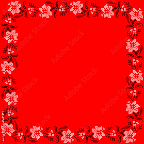 Vector illustration of Ukrainian floral ornament in ethnic style  identity  vyshyvanka  embroidery for print clothes  websites  banners. Background. Geometric design  border  copy space  frame