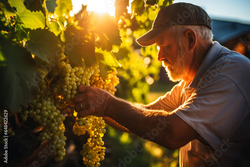Man pruning grapevines in sunlit vineyard preserving plant health and optimizing yield 