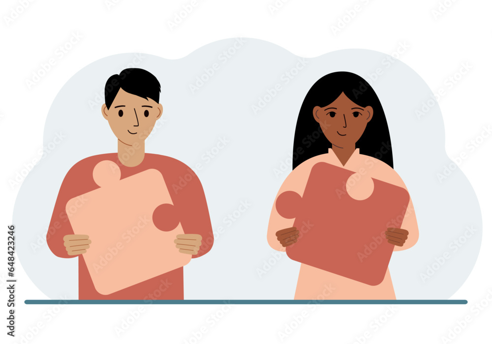 Team metaphor. People putting puzzle pieces together. The concept of teamwork and cooperation. Business concept. Team metaphor. People putting puzzle pieces together. The concept of teamwork and cooperation. Business concept.