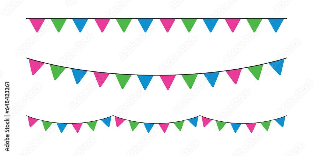 Pink, green, and blue colored party bunting, as the colors of the polysexual flag. LGBTQI concept. Flat design illustration. Pink, green, and blue colored party bunting, as the colors of the polysexual flag. LGBTQI concept. Flat design illustration.