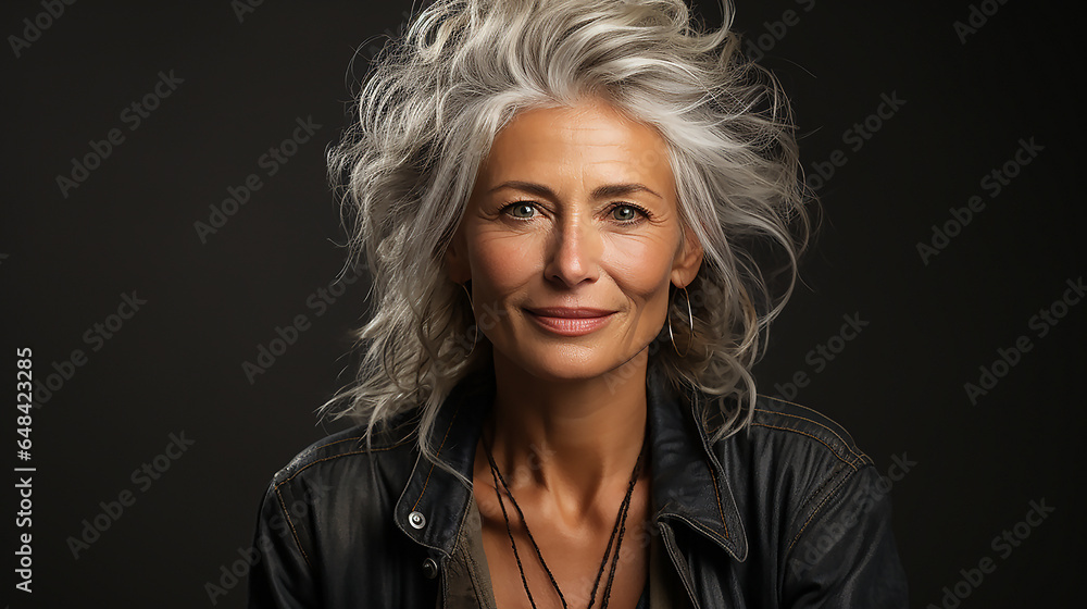 Senior woman in studio isolated on grey wall Senior woman in studio isolated on grey wall