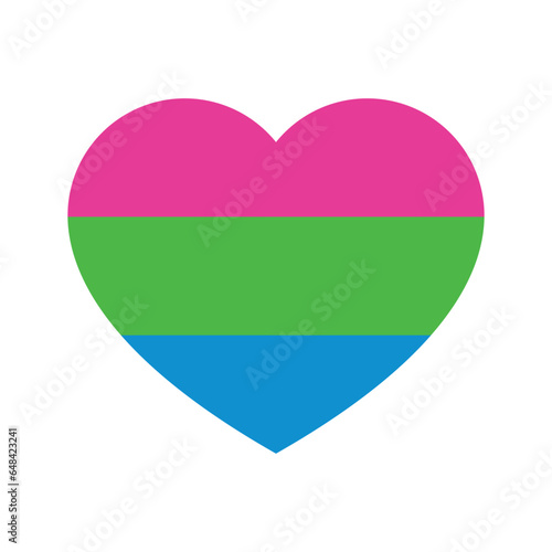 Pink, green, and blue colored heart icons, as the colors of the polysexual flag. LGBTQI concept. Flat design illustration.	