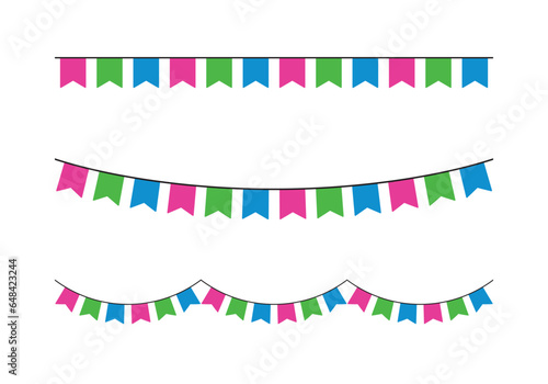 Pink, green, and blue colored party bunting, as the colors of the polysexual flag. LGBTQI concept. Flat design illustration.