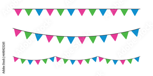 Pink, green, and blue colored party bunting, as the colors of the polysexual flag. LGBTQI concept. Flat design illustration.