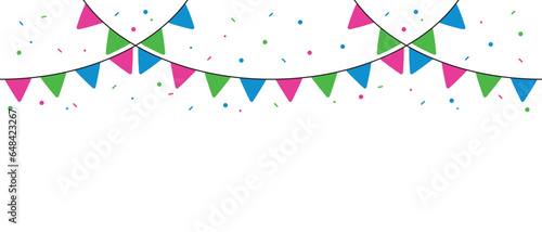 Pink, green, and blue colored party bunting, as the colors of the polysexual flag. LGBTQI concept. Flat design illustration.