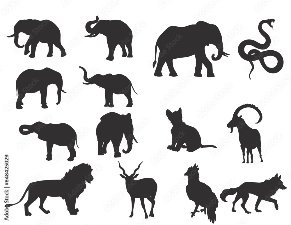 set of animals silhouettes set of animals silhouettes
